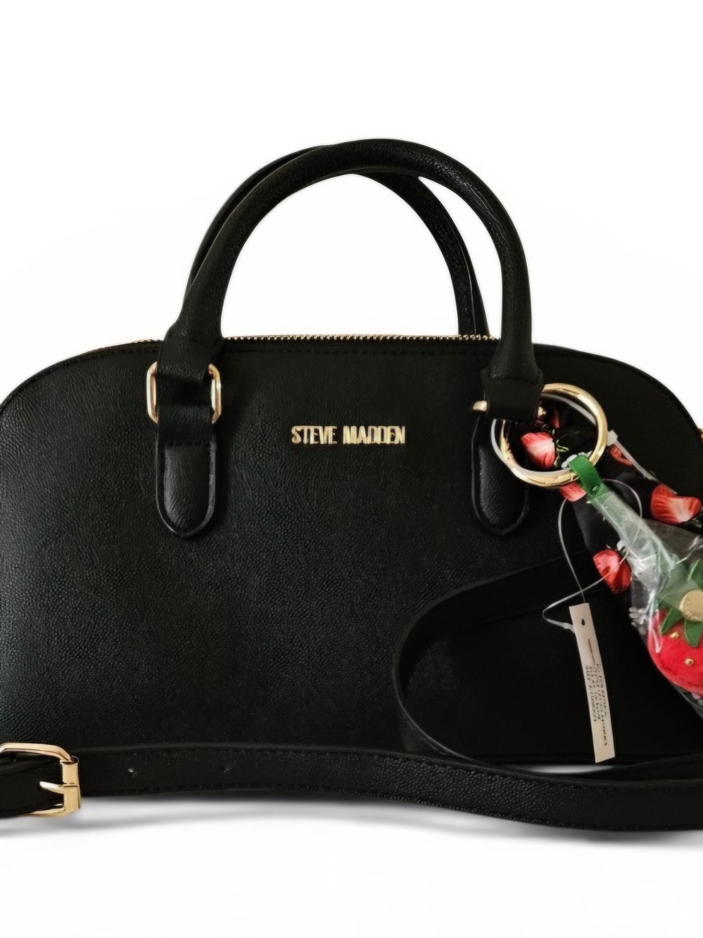 Steve Madden Black Dome Satchel with Gold Hardware and Charm